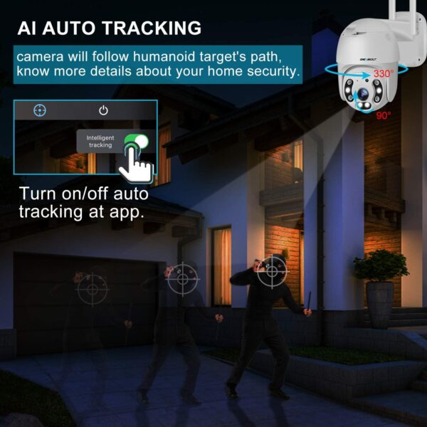 GENBOLT 2.5K Cámara Vigilancia WiFi Exterior, Domicilio Cámara CCTV con PTZ Seguimiento Automático Detección IP Cámara de Seguridad Externa Humana Visión Nocturna a Color, Sirena Aactiva Alarma - Image 3
