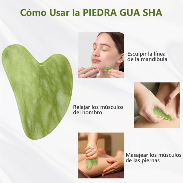 GUGUG Gua Sha y Rodillo Facial, Guasha para el Masaje Facial, Rodillo de Jade Facial Masaje para Mujeres, Relajante de los Músculos del Cuello y del Cuerpo - Image 4