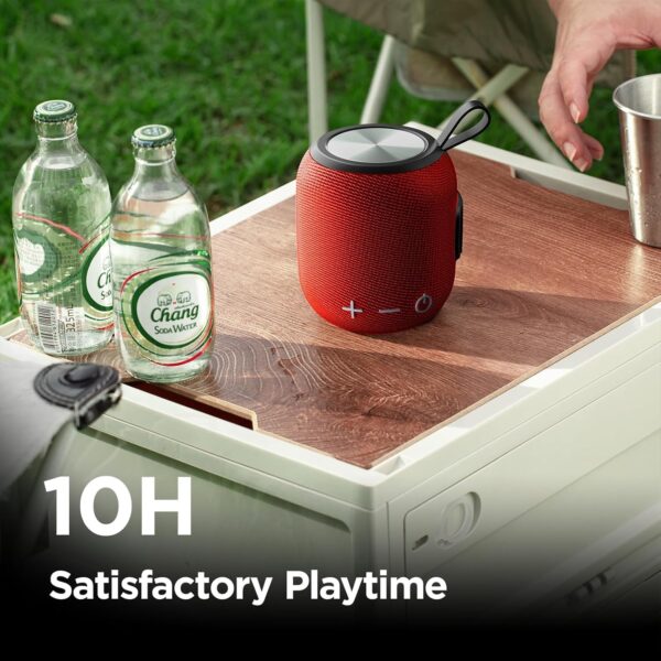 SANAG Altavoz Bluetooth Pequeño, Altavoz Inalámbrico Portátil, 15W, Inalámbrico IPX67, 18 Horas de Reproducción, con Mosquetón, Pequeño Inalámbrica Emparejamiento para Fiesta Viajes Exterior, Rojo - Image 4