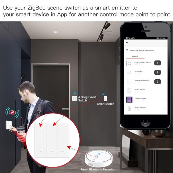 Interruptor inalámbrico MOES Tuya ZigBee, Interruptor Transmisor a Través de TUYA/Smart Life, Escenario de Automatización del hogar inteligente, 1 Gang - Image 3