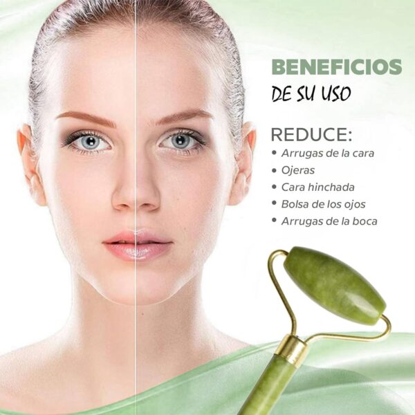 Gua Sha + Rodillo Facial Jade + Guía de Uso – 100% Natural – Masajeador Facial – Antiarrugas – Masajeador Ojos – Rodillo Masaje Relajante y Reafirmante (Set Jade) - Image 3