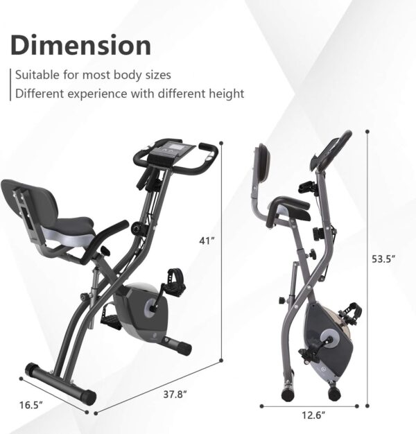 Bicicleta estática de 10 niveles de resistencia magnética ajustable, plegable y silenciosa, con banda de resistencia de brazos, pantalla LCD, utilizada para bicicleta de entrenamiento aeróbico en casa, capacidad de peso estacionaria de 250 libras - Image 6