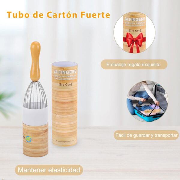 FREATECH Araña de Masaje Cabeza con 24 Dedos - Mango Madera Ergonómico, Masajeador Cabeza para Relajación Profunda y Alivio Estrés, Raspador de Cabeza para Estimular Cuero Cabelludo - Image 5