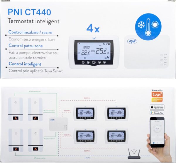 Termostato Inteligente PNI CT440 inalámbrico, con WiFi, Control de 4 Zonas vía Internet, para Sistemas de calefacción, Bombas, electroválvulas, App TuyaSmart - Image 9