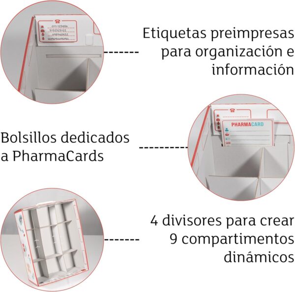 Lavatelli PHARMA ORGANIZER | Caja Medicamentos en CARTÓN, Organizador Fármacos, con divisor interno, 32x42x17,5 cm, Incluye botiquin de primeros auxilios y 4 Tarjetas Médicas. Baúl almacenaje con tapa - Image 6
