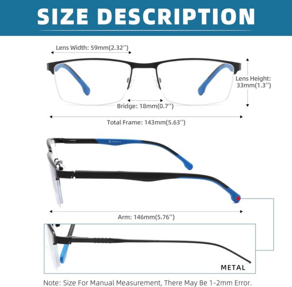 MODFANS Un Pack de 3 Gafas de Lectura Hombres Mujeres Anti Luz Azul,Rectangular Metal Acero Inoxidable - Lente Clara,Vision Clara - Ligeras Comodas,Colores Mezclados - Image 5
