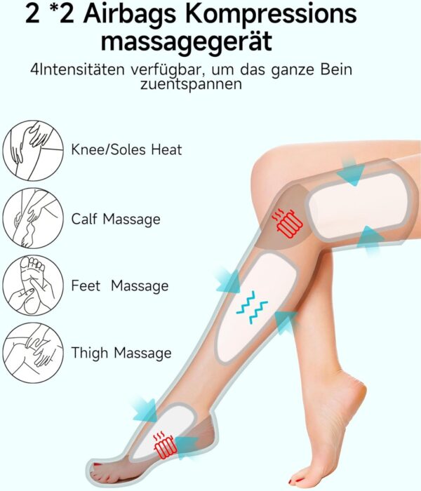 ALLJOY Masaje de Piernas Presoterapia, Compresión de Aire Masajeador de Molletas Pies para Circulación, 6 Modos 4 Intensidades 2 Niveles de Calor para Pies y Rodillas, Regalo Hombre Mujer - Image 4