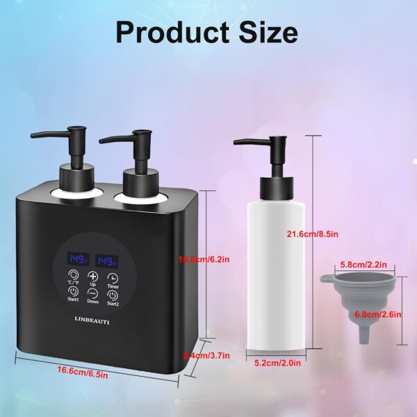 Calentador de aceite de masaje LINBEAUTI de doble botella con cuatro dispensadores de botellas de aceite,calentamiento continuo de 0 a 65 °C,dispensador de botellas de loción, para salones de belleza - Image 2