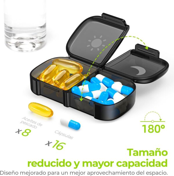 AUVON Pastillero Semanal 2 Tomas Español, Pastillero Diario Grande 7 Dias, Dosificador de Comprimidos con 14 Compartimentos, caja de Organizador para el bolsillo de la mano o del pantalón - Image 2