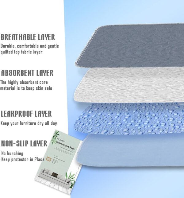 RIQINXIN Almohadillas de incontinencia lavables sin fugas para silla, acolchadas, para adultos, sofá de 21 x 22 pulgadas, 2 unidades, color gris - Image 2