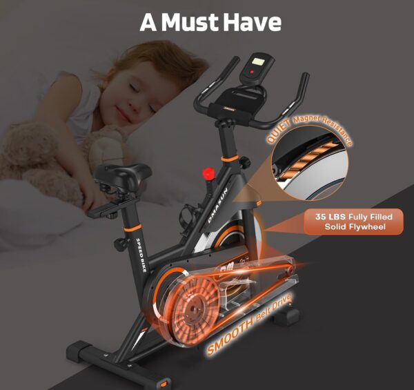 DMASUN Bicicleta estática de resistencia magnética, bicicleta de ciclismo para interiores, bicicleta de ciclismo con cómodo cojín de asiento, pantalla digital con pulso - Image 3