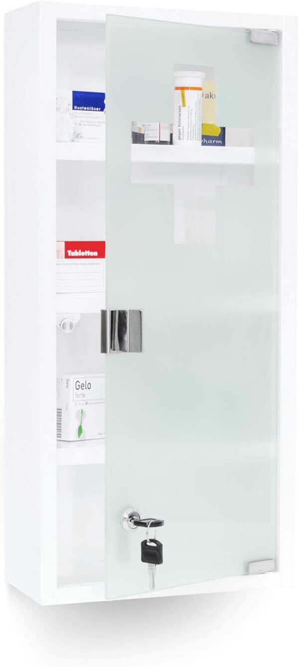 Relaxdays Armario Botiquín XXL, Mueble Primeros Auxilios, 57 x 27 x 12 cm, 4 Baldas, Puerta Magnética con Llave, Blanco