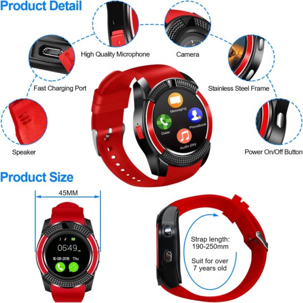 Tipmant Reloj Inteligente Mujer Hombre Smartwatch Pantalla táctil con Ranura para Tarjeta SIM Cámara Podómetro Moviles Baratos y Buenos Pulsera de Actividad para Android Xiaomi Samsung Huawei (Rosa) - Image 7
