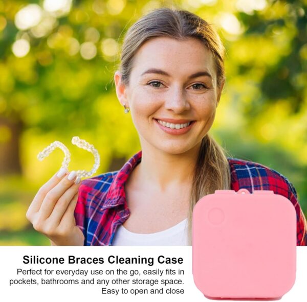 Uhngw Estuche de limpieza de retenedores, Estuche de remojo de retenedores - Caja de baño para dentaduras postizas | Estuche de limpieza de soporte de retenedor de silicona, estuche de contenedor de - Image 2