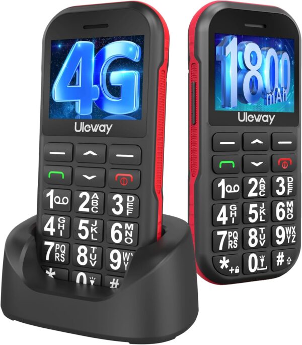 CHAKEYAKE 4G Teléfono Móvil para Personas Mayores con Teclas Grandes |SOS Botón |Base de Carga Batería de 1800 mAh |USB-C |Despertador |Marcación Rápida|Linterna |Fácil de Usar para Ancianos (Negro)