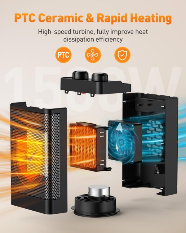 Calefactor Electrico, Mini Calefactor bajo Consumo con 1500W 3 Modos de Eléctrico, 70 ° Oscilante, Calentador de Espacio Silencioso para el Funcionamiento en la Oficina, Sala de Estar, Dormitorio - Image 3