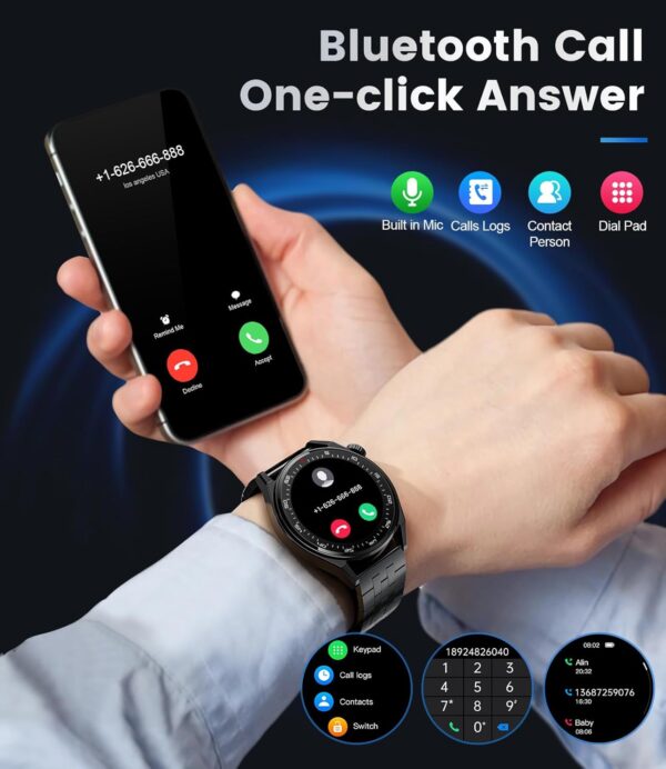 LIGE Reloj Inteligente Hombre, Smartwatch Hombre 1.39''con Llamadas y Asistente Voz, 3 Correas, 360Amh, 100+ Deportes Modo, Acero Inoxidable para Android iOS - Image 8