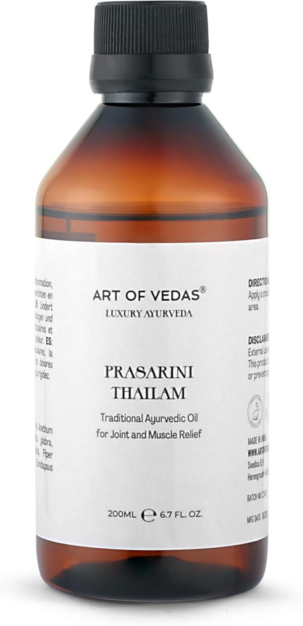 Prasarini Thailam 200ML - Aceite Ayurvédico Tradicional para Masajes Relajantes, Cuidado de Músculos y Articulaciones, Bienestar Natural con Tratamiento Ayurveda para el Cuerpo