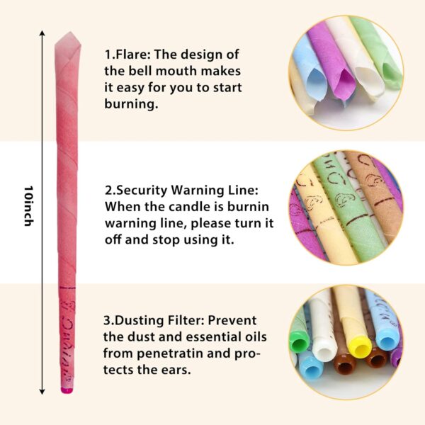 Velas de oreja, 10 velas naturales de cera aurícula con 8 discos protectores, cera para oídos, conos, limpieza de oídos, para relajarse y limpiar los oídos - Image 2