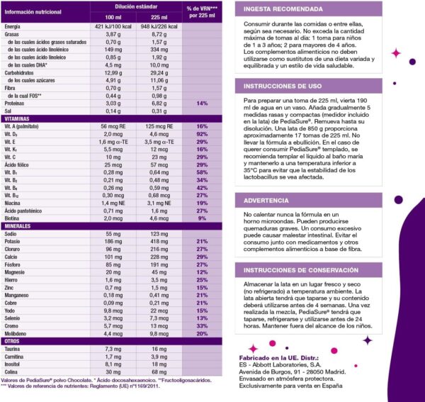 PediaSure – Sabor Chocolate – Complemento Alimenticio para Niños con Proteínas, Vitaminas y Minerales – 850 gr - Image 6