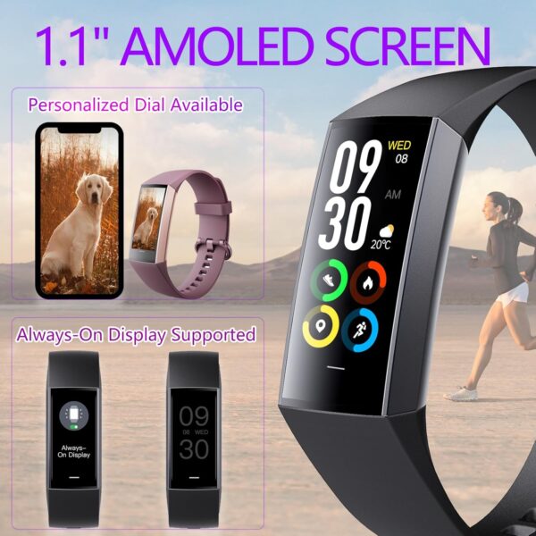 Pulsera Actividad Pantalla AMOLED de 1.1" Reloj Inteligente Mujer Hombre Smart Band Sueño, SpO2, Monitor de Frecuencia Cardíaca smartwatch Compatible con Android e iOS (C80 Negro) - Image 2