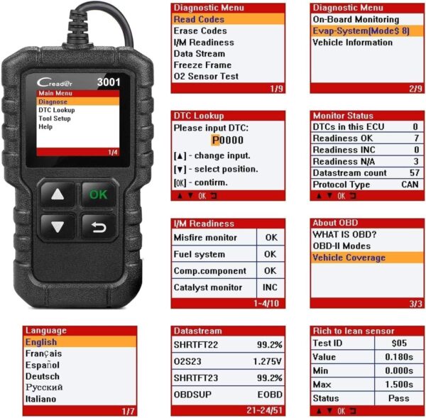 LAUNCH - Máquina de Diagnosis Creader 3001 OBD2, para vehículos, para el Control de la luz de avería del Motor, el Sistema de sensores O2 y el OBD, Lector de código, Herramienta de escaneo - Image 6