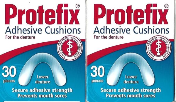 PROTEFIX Cojines adhesivos para prótesis inferiores, 2 x 30 unidades, cojines de caja ligeramente dañados 100% bien.