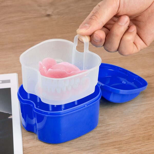 Caja de Dentadura Postiza Caja de Baño Estuche para Dentadura con Colador para Dientes Falsos Almacenamiento Remojo Limpieza Azul Oscuro - Image 2