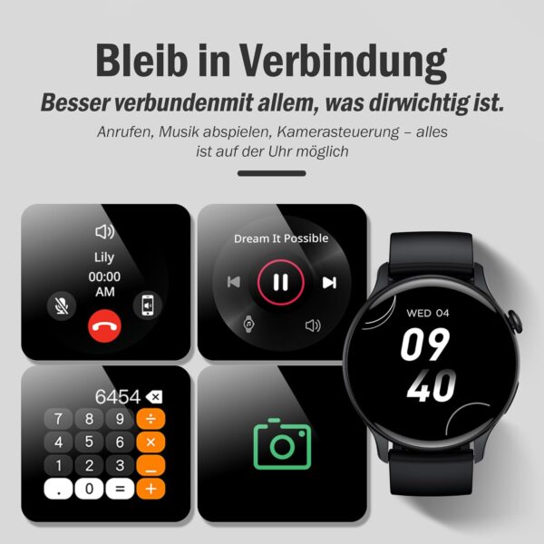 JANOLTY Reloj Inteligente Mujer Hombre con Llamada,1,43 “Pantalla AMOLED, 2 Pulseras de Reloj, Resistente al Agua IP68, Smartwatch Hombre con Presión Arterial, SpO2, Frecuencia Cardíaca,Negro - Image 3