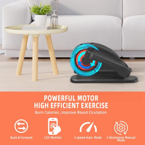 Ejercitador de Pedal Elíptico,Entrenador Elíptico Debajo del Escritorio con Pantalla Control Remoto Pedal Antideslizante,Mini Elíptica Portátil de Velocidad Ajustable para Gimnasio en Casa Oficina - Image 3