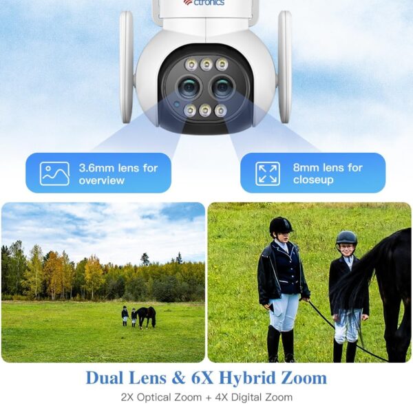 Ctronics 3G/4G LTE Camara Vigilancia con Tarjeta SIM 300M, Doble Lente 6X Zoom Híbrido PTZ IP Cámara, Seguimiento Automático, Zoom Automático, Visión Nocturna en Color, TF & Cloud - Image 3
