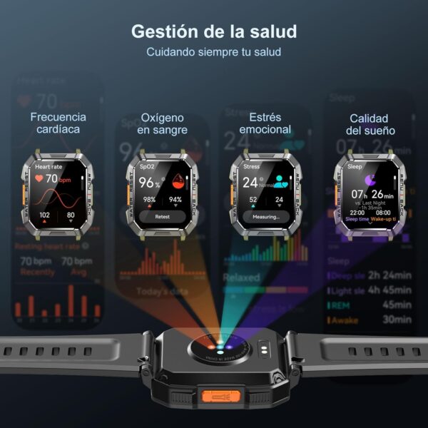 Blackview Reloj Inteligente Hombre - Llamadas Bluetooth, 2.01” Smartwatch Hombre con Linterna, Brújula, Pulsómetro, Monitor de Sueño, Podómetro, Notificación, Pulsera Actividad 100+ Modos Deportivos - Image 4