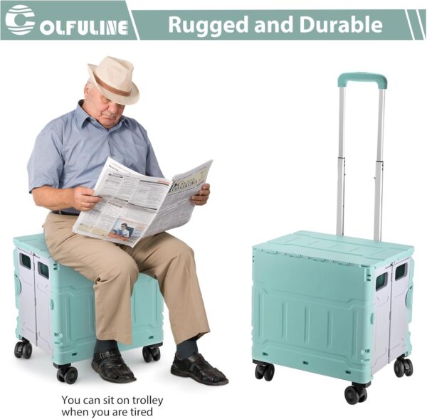 COLFULINE Carro Carrito de Compra Plegable con Rueda Giratoria de 360° Silencioso,Capacidad de 50 litros, Capacidad de Carga hasta 70 kg para Comestibles, Compras, Oficina - Image 3