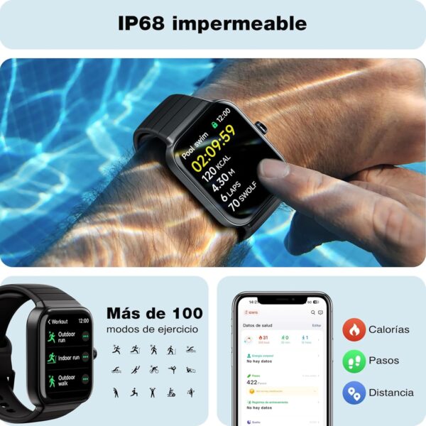 Reloj Inteligente Mujer con Llamadas y Voz de Alexa, 1.8" Smartwatch IP68 Reloj Deportivo Hombre con 100+ Modos Deportivos, Pulsera Actividad Pulsómetro/Monitor de Sueño/Podómetro para Android iOS - Image 4