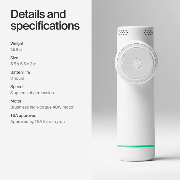 Hypervolt Go 2 - Con tecnología Quiet Glide - Pistola de masaje de percusión portátil | 3 velocidades, 2 cabezales intercambiables (Hypervolt Go 2 Blanco) - Image 2