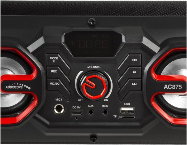 Audiocore AC875 Bazooka Altavoz Bluetooth Portátil Boombox 20W + 5Wx2 IPX4 / Radio/microSD/Aux-In/USB/Iluminación/Puerto de Micrófono - Image 6