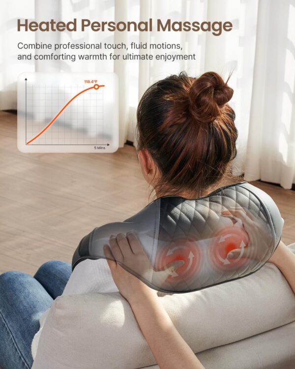 RENPHO Masajeador de Cuello y Hombros con Calor, Shiatsu Masajeador Cervical y Espalda, 3D Rotación, Masaje Eléctrico de Tejido Profundo, Relajación para Cuello y Hombros en Casa, Oficina o Coche - Image 2