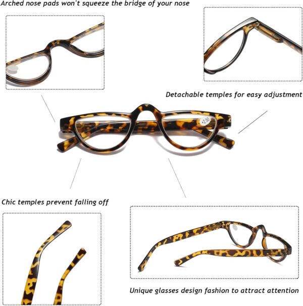 Hubeye Gafas de lectura de Media Luna para mujer y hombre con bisagra de resorte anteojos de lectura pequeña con funda de gafas 1.50 - Image 4