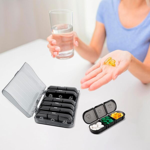 Pastillero Semanal 3 Tomas para viaje, Pastillero Diario Grande 7 Dias, Dosificador de Comprimidos Portátil y Duradero de 21 Compartimentos, Organizador de pastillas Sin BPA - Image 6