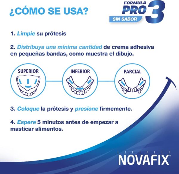 Novafix - Pro3 Sin Sabor - Fijación ultrafuerte - Crema adhesiva dentaduras postizas - 20 g - Image 4