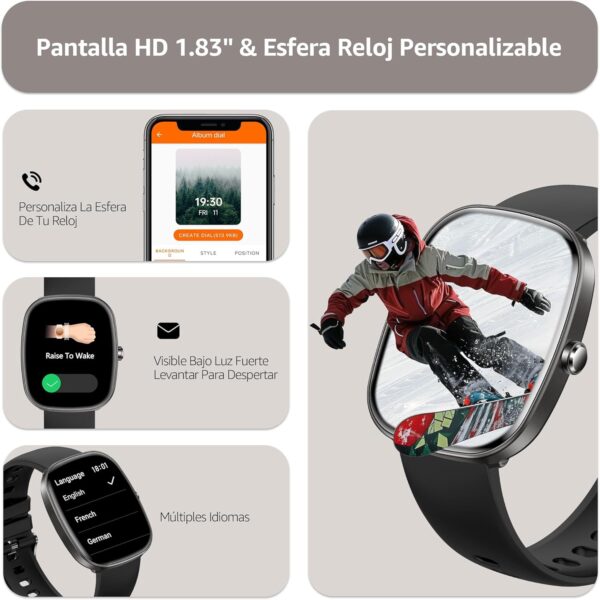 Reloj Inteligente Hombre Mujer,1.83" Smartwatch con Llamada Bluetooth ,100+ Modos Deportivos, Pulsómetro/Monitor de Sueño/SpO2/Podómetro,IP68 Impermeable Pulsera Actividad Compatible con Android iOS - Image 5