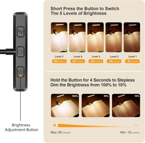 Gritin 19 LED Luz de Lectura, Lámpara de Lectura USB Recargable de 360° Flexible con 3 Modos de Iluminación - Protección Ocular & Atenuación Continua & Larga Duración Luz de libro para leer en la cama - Image 2