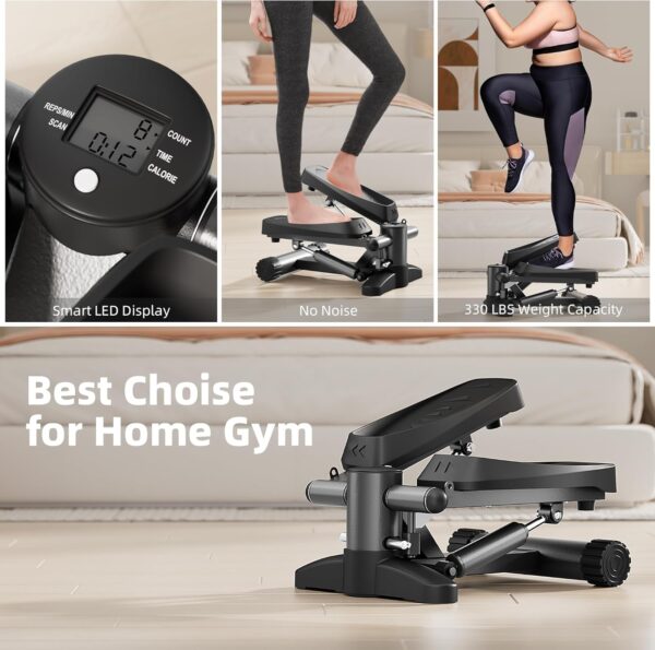 Mytrix Black Stair Stepper - Mini stepper portátil con bandas de resistencia, pantalla LCD (330 lb) para calorías, máquina de fitness aeróbico para entrenamiento en casa en la oficina - Image 6