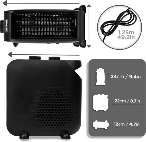 Duronic HV21 Calefactor eléctrico 2000W | Termoventilador 2 Niveles potencia | Posición vertical u horizontal | Ventilador aire frío | Tamaño compacto | Protección sobrecalentamiento - Image 2