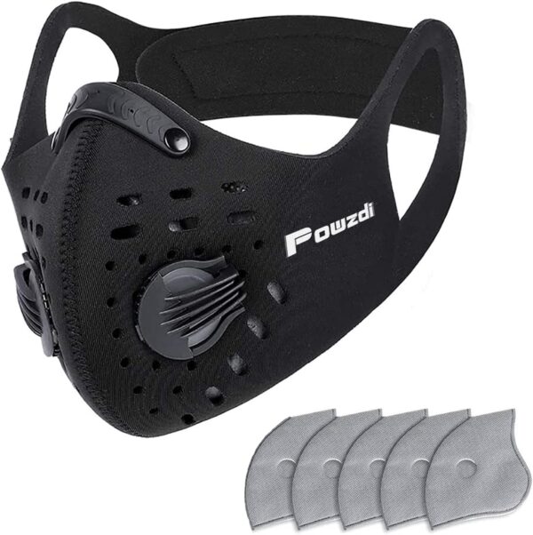 Powzdi Mascarillas Reutilizables Sport Masks Mascarilla Máscara para Bicicleta con Filtros Activos para Deporte para Correr y Ejercicios Negro con 5 Filtros y Filtros para Deportes