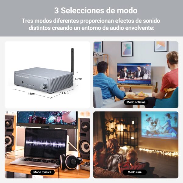 Inwa Amplificador Audio HiFi Bluetooth, 200W 2 Canales Amplificador Estéreo Mini Hi-Fi Receptor, con HDMI(ARC), Ópt, Coax, USB, RCA, para Altavoces Domésticos 100W x 2 con Control de Graves y Agudos - Image 7