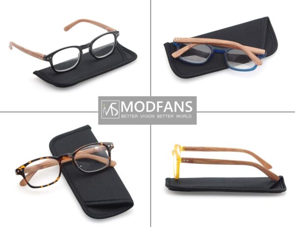 MODFANS Un pack de 4 gafas de lectura 2.5 para Hombres/Mujeres - Lente Clara,Vision Clara,Efecto Madera - Moda,Practicas,Ligeras,Comodas,Colores Negro-Azul-Marron-Amarillo - Image 3