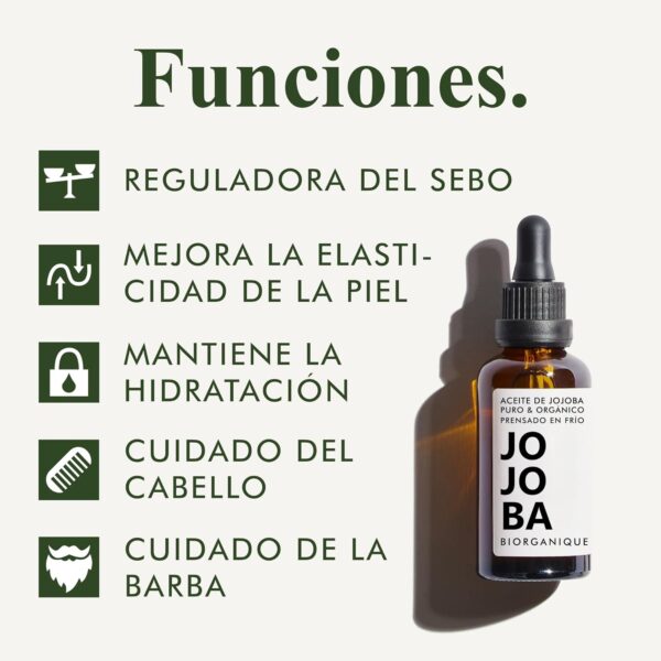 Aceite de Jojoba - 100% Orgánico, Puro, Natural y Prensado en Frío - 100 ml - para el cuidado del cabello, cuerpo, piel - Ecologico - Image 3