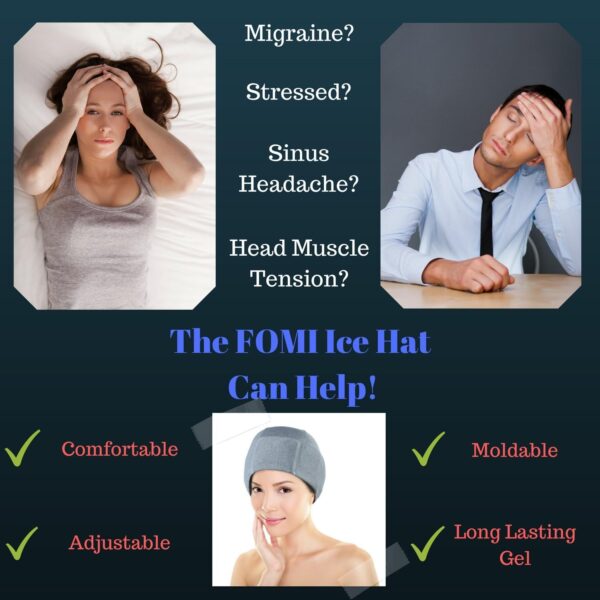 Unguento Para el Dolor, FOMI Care Migraine - Sombrero de gel para hielo | paquete de enfriamiento para dolor de cabeza | envoltura de terapia fría para tensión, sinus, alivio del dolor de presión - Image 4