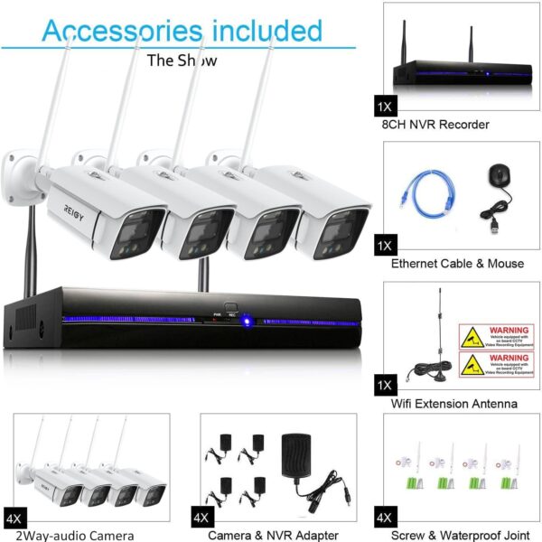 REIGY 3MP Kit Camara de Vigilancia WiFi Exterior con Spotlight, Sistema de Seguridad IP Interior 4X 1296P Camara y 8CH 5MP NVR, Visión Nocturna Colorida, Detección Movimiento Sin HDD - Image 7
